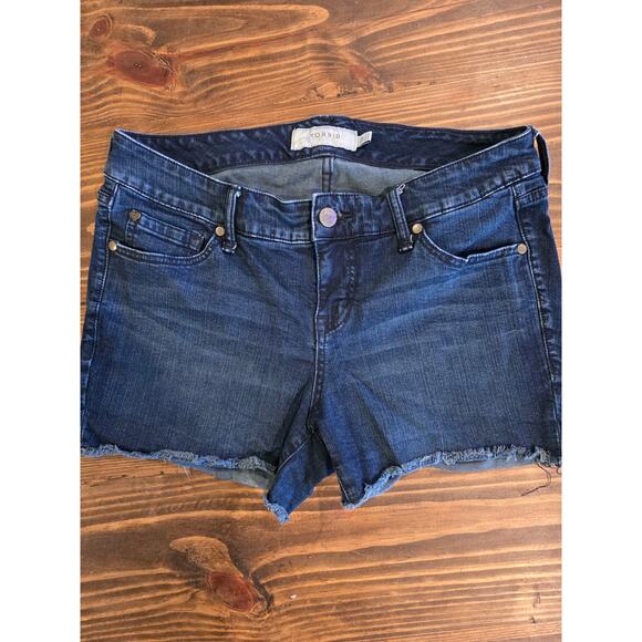 Torrid Denim Shorts Womens Size 12 Frayed Hem Cutoff Stretch Dark Wash - Picture 1 of 7